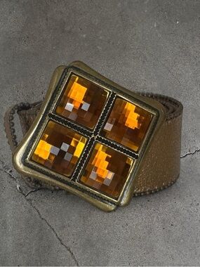 Cache Brown Studded Gemstone Leather Belt